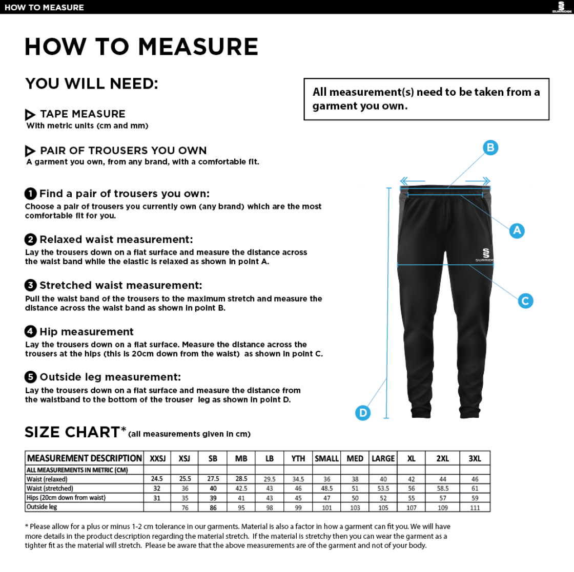 Broadfield Specialist School Staff Tek Slim Pant : Navy - Size Guide