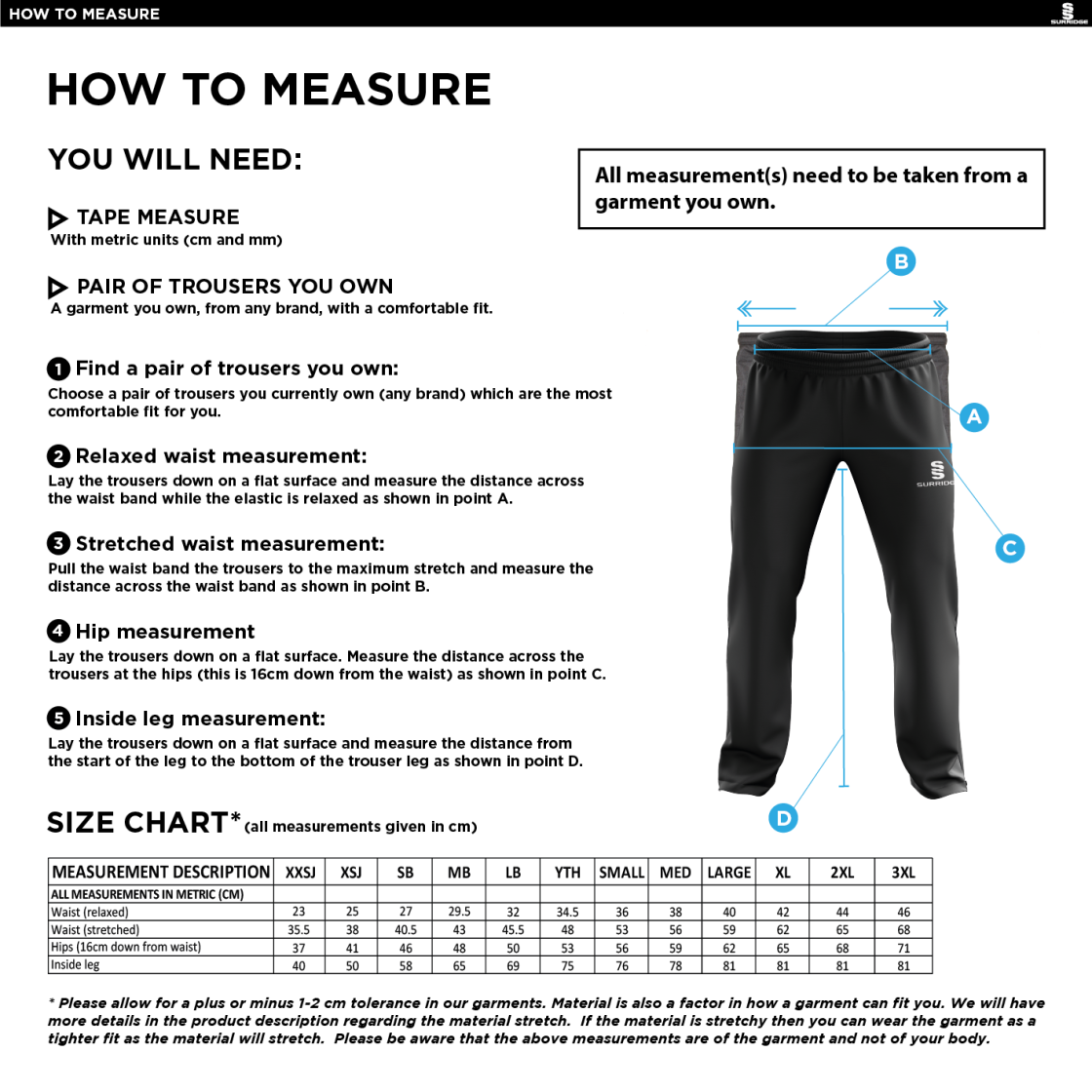 Broadfield Specialist School Staff Poplin Track Pant : Navy - Size Guide