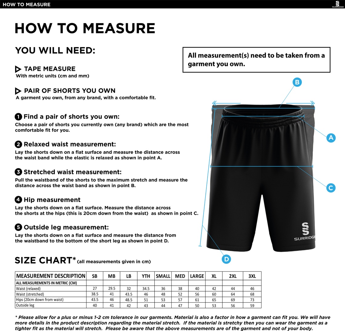 Broadfield Specialist School Staff Blade Shorts Navy - Size Guide